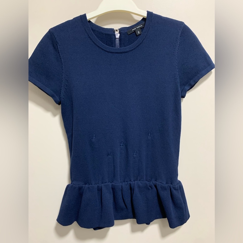 Pink Tartan Navy Blue Peplum Top